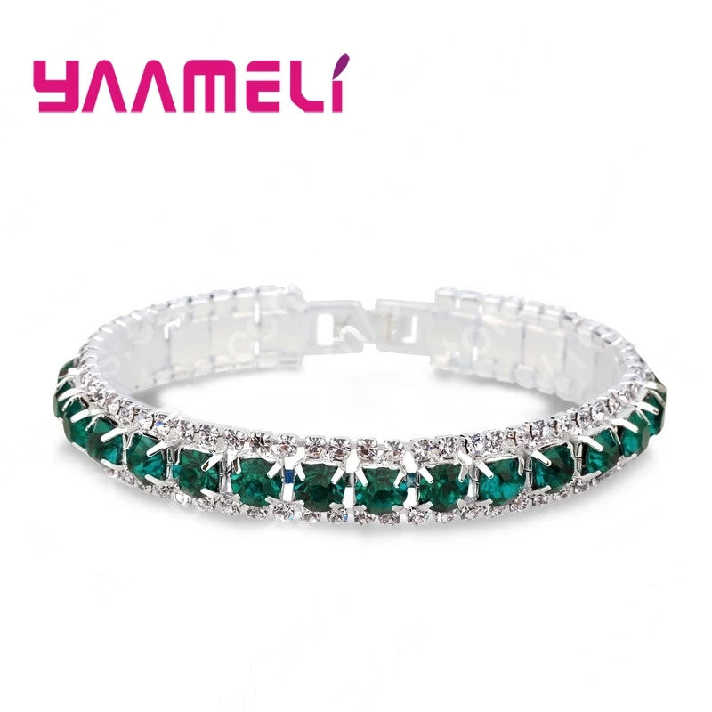 Top Sale 925 Stamp Silver Color Bracelets Full AAA Zircon Austrian Crystal Femme Women Link Chain Jewelry Bangles 14 Colors