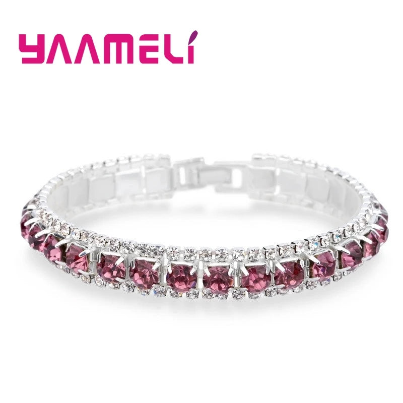 Top Sale 925 Stamp Silver Color Bracelets Full AAA Zircon Austrian Crystal Femme Women Link Chain Jewelry Bangles 14 Colors