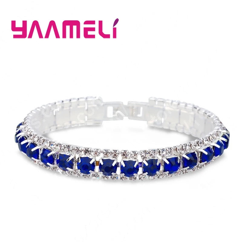 Top Sale 925 Stamp Silver Color Bracelets Full AAA Zircon Austrian Crystal Femme Women Link Chain Jewelry Bangles 14 Colors