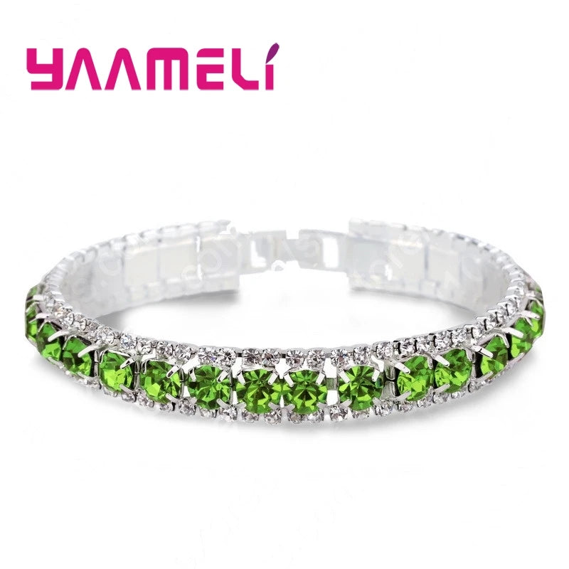 Top Sale 925 Stamp Silver Color Bracelets Full AAA Zircon Austrian Crystal Femme Women Link Chain Jewelry Bangles 14 Colors