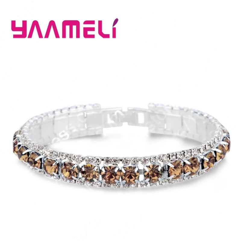 Top Sale 925 Stamp Silver Color Bracelets Full AAA Zircon Austrian Crystal Femme Women Link Chain Jewelry Bangles 14 Colors