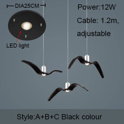 Resin Brokis Night Birds Silhouette Sky Freedom Bird Seagull Pendant Lamp