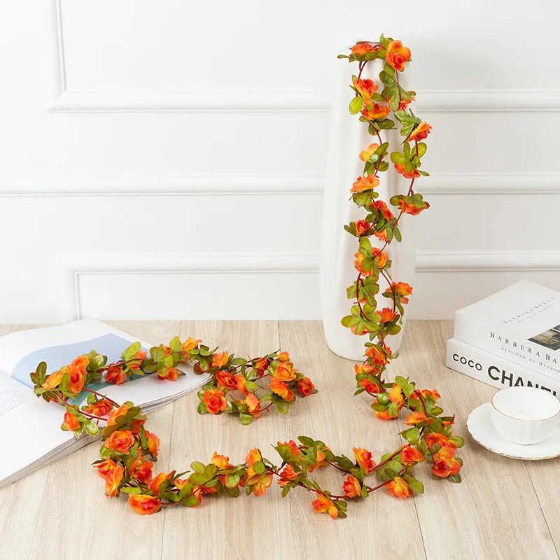 1pc 2m Rose Artificial Flower Garland White for Wedding Home Decoration Spring Autumn Garden Arch Decor DIY Fake Flowers Vine