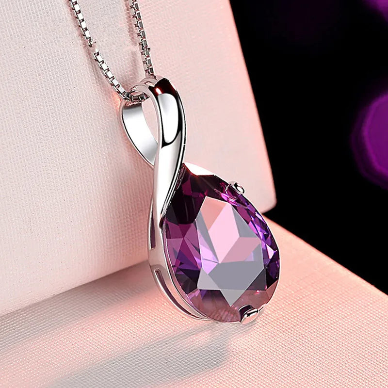 Buyee 925 Sterling Silver Luxury Pendant Chain Natural Amethyst Exquisite Sweet Necklace for Woman Fashion Jewelry Chain 45cm