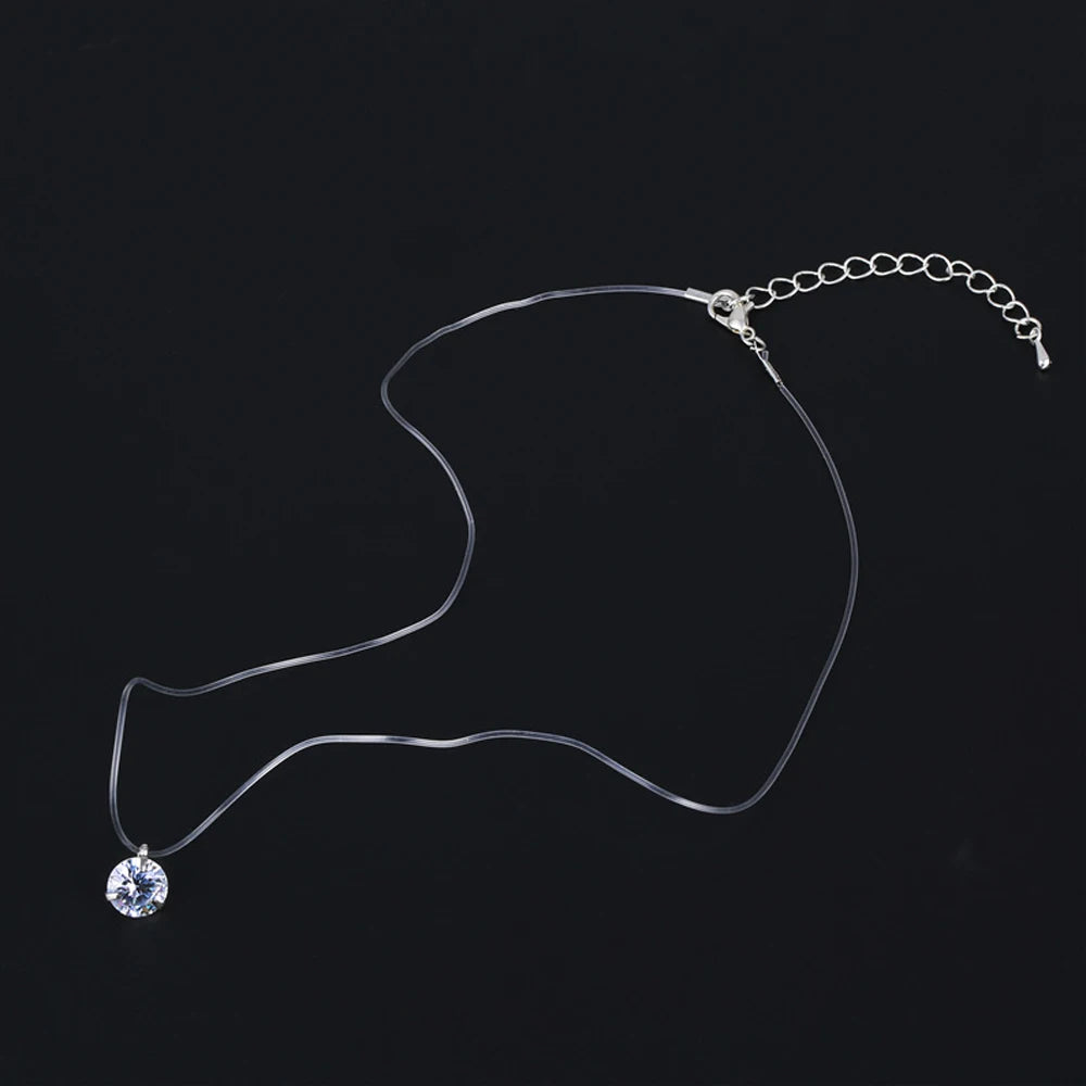 2024 New Female Transparent Fishing Line Necklace Silver Color Invisible Chain Necklace Women Rhinestone Choker Necklace
