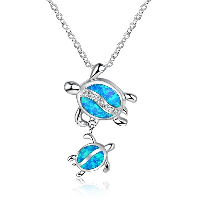 Bohemia Cute Frog Pendant Necklace For Women Inlay Blue Imitation Opal Necklace Wedding Party Jewelry Christmas Gifts for Her