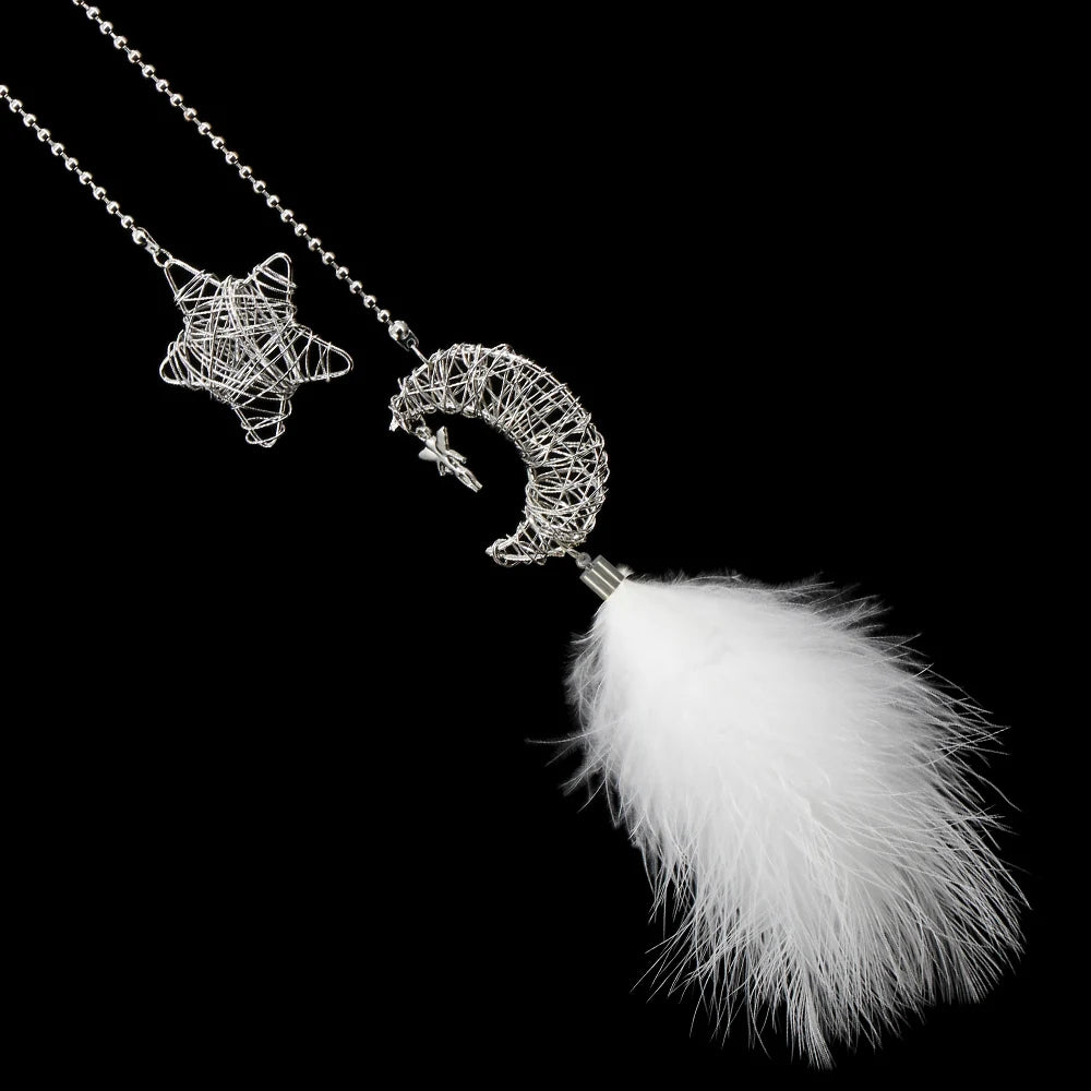 KAWOO Hollow Star Moon Feather Car Pendant Ornaments Hand-Wound Car Pendant Home Fashion Interior Decoration Accessories