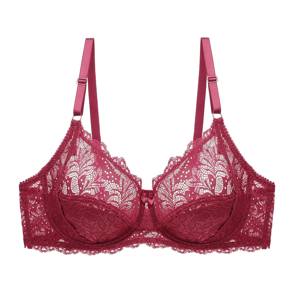 Women Floral Unlined Lace Bra Perspective Brassiere Sexy Lingerie Underwired Bralette Underwear Plus Size Bras C D Cup
