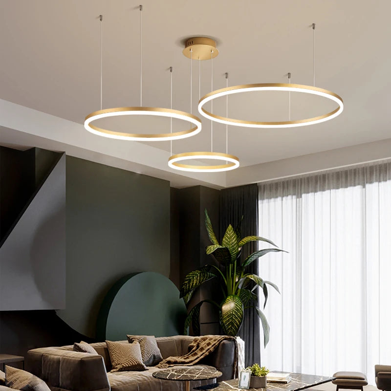 Lustre de Plafond LED Moderne Lustre Anneau Circulaire Salon Chambre Salle à Manger Éclairage Maison Intérieur Décoration Lustre