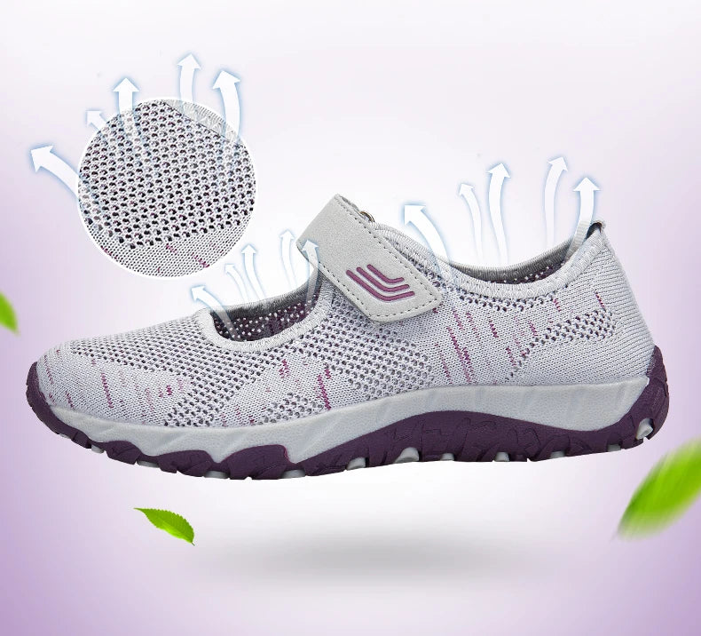 Women's Breathable Walking Shoes Ladies Fashion Mary Jane Sneakers Adjustable Working Nurse Shoes Lightweight Flats Roll