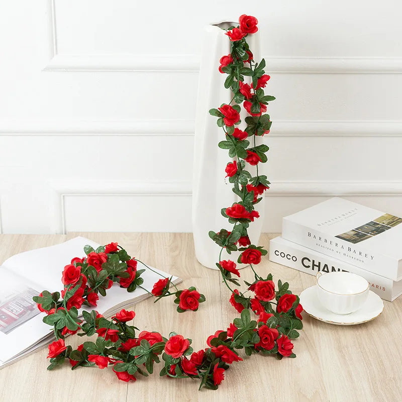 1pc 2m Rose Artificial Flower Garland White for Wedding Home Decoration Spring Autumn Garden Arch Decor DIY Fake Flowers Vine