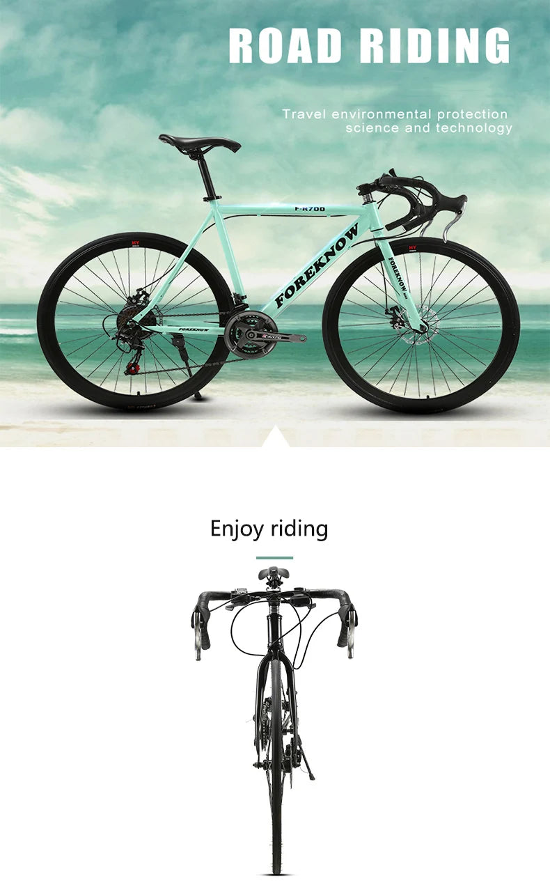 Road Bike 48cm Carbon Steel Muscle Frame 40 Knife Wheel Road Bicycle 21 Speed Double Disc Brake Racing Bike Adult Variable Speed