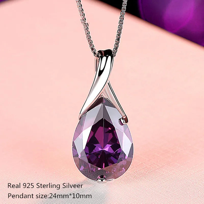 Buyee 925 Sterling Silver Luxury Pendant Chain Natural Amethyst Exquisite Sweet Necklace for Woman Fashion Jewelry Chain 45cm