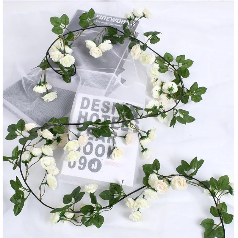 1pc 2m Rose Artificial Flower Garland White for Wedding Home Decoration Spring Autumn Garden Arch Decor DIY Fake Flowers Vine