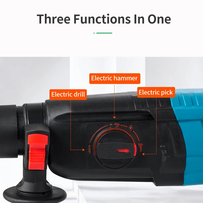 FUJIWARA Three-Functions Electric Hammer Pick Impact Drill 500-800W High Power Home Decoration Tools