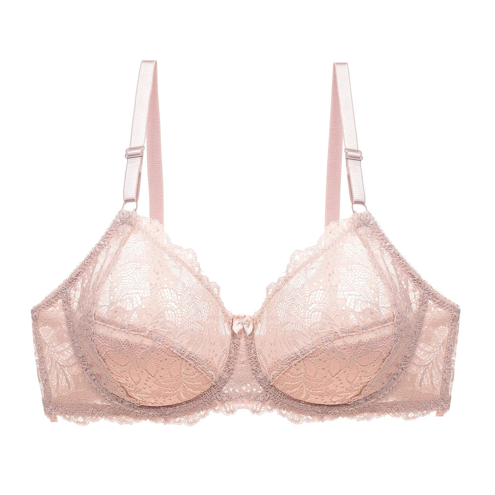 Women Floral Unlined Lace Bra Perspective Brassiere Sexy Lingerie Underwired Bralette Underwear Plus Size Bras C D Cup