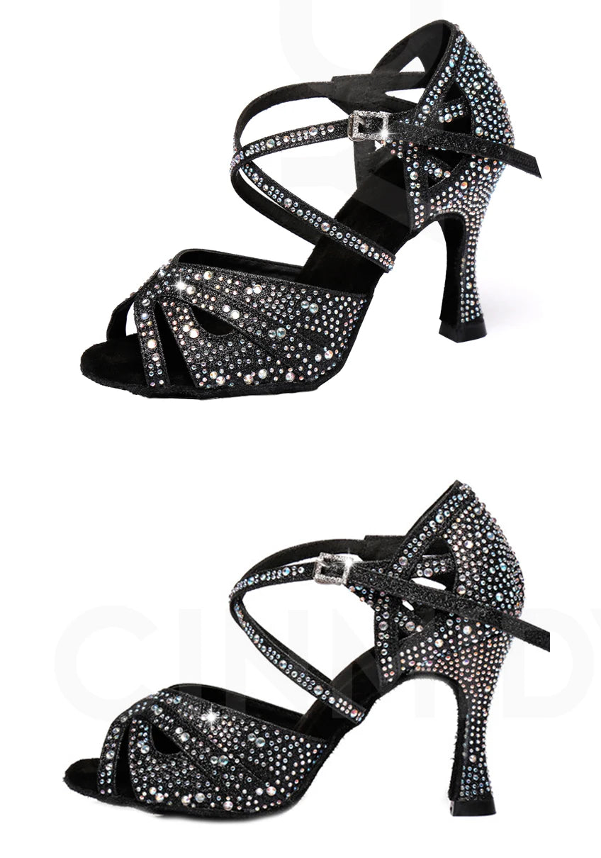 CINMIDY Rhinestone Latin Dance Shoes Tango Ballroom Dance Shoes Ladies High Heels Soft Sole Women Sandals  Wedding Shoes Women