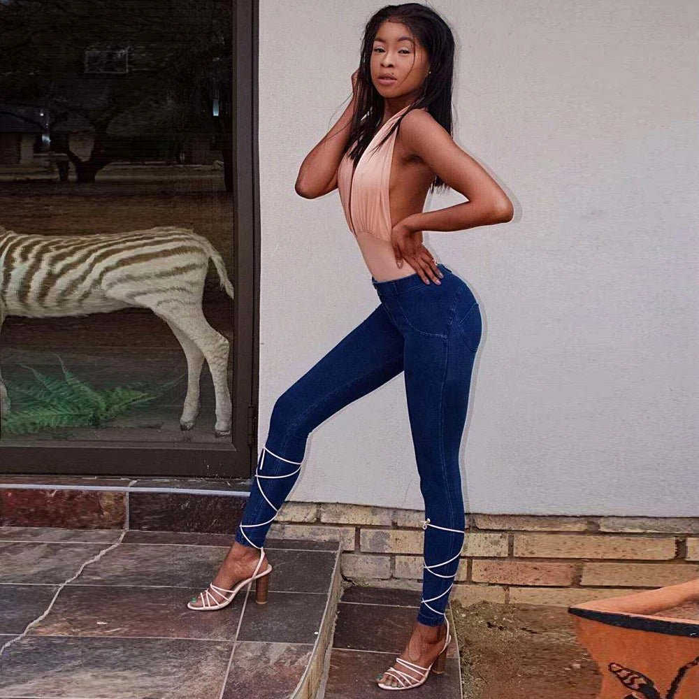 Shascullfites Skinny Jeans Summer Women's Pants Bum Lift Leggings Slim Fit Pencil Pants Seam Hug Blue Denim Trousers Streetwear