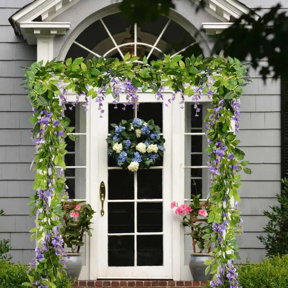 2m Artificial Flowers Silk Wisteria Garland Vine Rattan Silk Hanging Flower for Home Garden Outdoor Wedding Arch Floral Decor