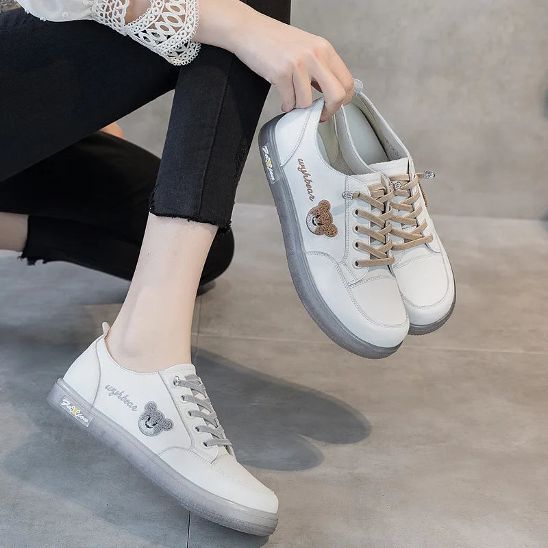 GKTINOO Women Sneakers Big Size 2026 Spring New Genuine Leather Loafers Women Casual Lace-up Women's Nurse Shoes
