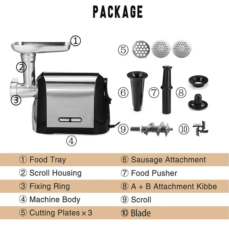 Heavy Duty 3200W Electric Meat Grinder Multifunctional Automatic Stainless Steel Meat Mincer Sausage Stuffer Home Food Processor