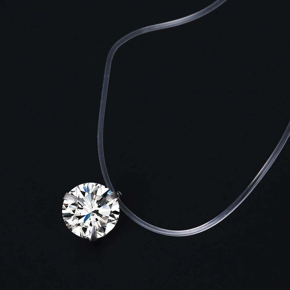2024 New Female Transparent Fishing Line Necklace Silver Color Invisible Chain Necklace Women Rhinestone Choker Necklace