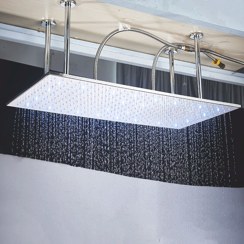 SHBSHAIMY Pommeau de Douche Chrome LED 40*80cm Grande Pluie Robinet de Pluie Chromé Robinet de Salle de Bain Pulvérisateur Carré en Acier Inoxydable
