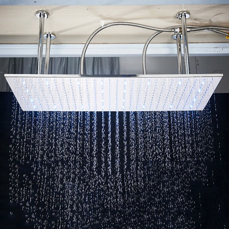 SHBSHAIMY Pommeau de Douche Chrome LED 40*80cm Grande Pluie Robinet de Pluie Chromé Robinet de Salle de Bain Pulvérisateur Carré en Acier Inoxydable