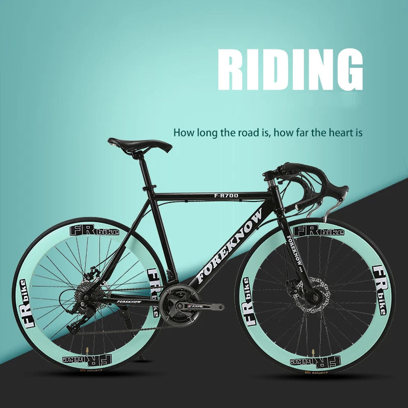Road Bike 48cm Carbon Steel Muscle Frame 40 Knife Wheel Road Bicycle 21 Speed Double Disc Brake Racing Bike Adult Variable Speed