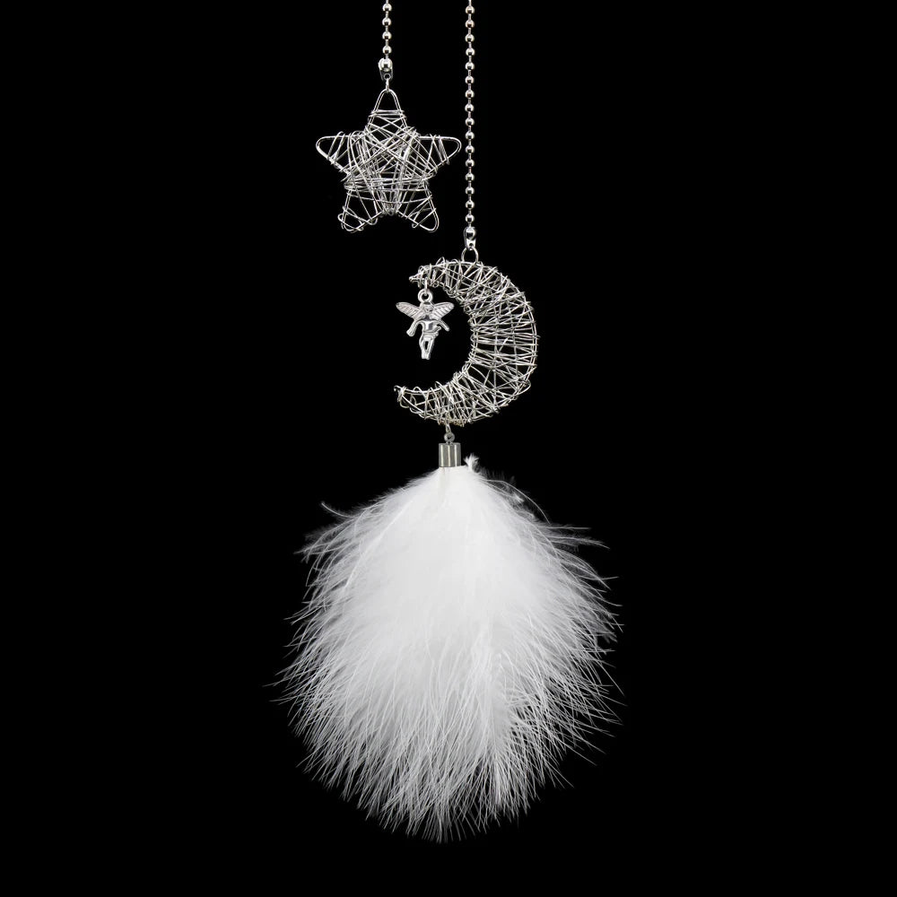 KAWOO Hollow Star Moon Feather Car Pendant Ornaments Hand-Wound Car Pendant Home Fashion Interior Decoration Accessories