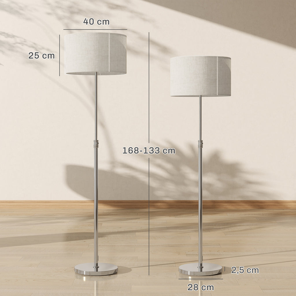 Lampadaire sur pied salon, lampe sur pied dimmable avec télécommande, abat-jour en lin, hauteur réglable 133-168cm, argent