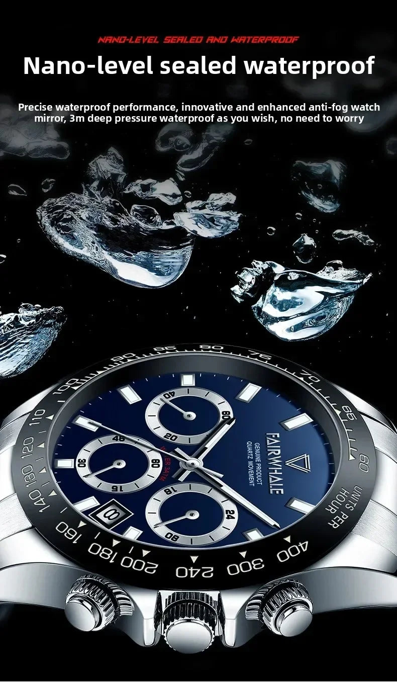 Fashion Men's Sport Quartz Watch | Luminous Chronograph 3-Eye Business Relogio Masculino | Waterproof Casual Wristwatch