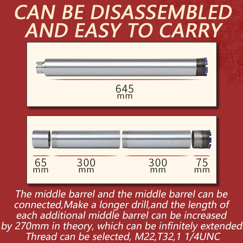 LAANCI Thread M22 1 1/4UNC Diamond Core Extended drill bit for Reinforced Concrete 25-400mm Total Length 420mm Punching Holes