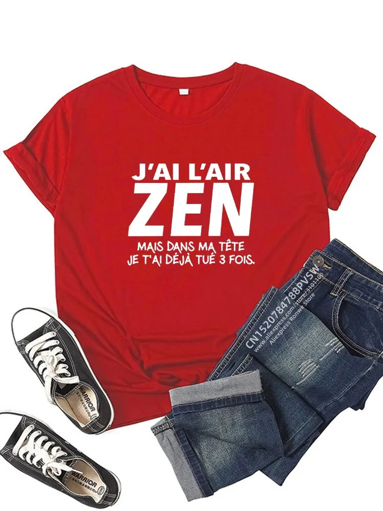 France Lettre J'Ai l'air Zen mais dans ma tête Je t'ai déjà tué Trois T-shirt graphique Fille Y2K Harajuku Noir Rose Rouge Hauts