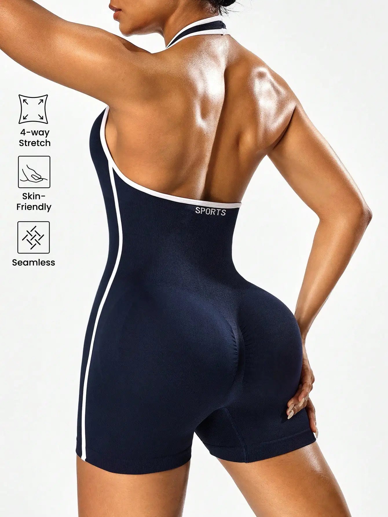 Combinaison de yoga à épaules croisées avec motif color-block, combinaison d'entraînement dos nu pour femmes, vêtements d'extérieur pour le fitness transfrontalier et