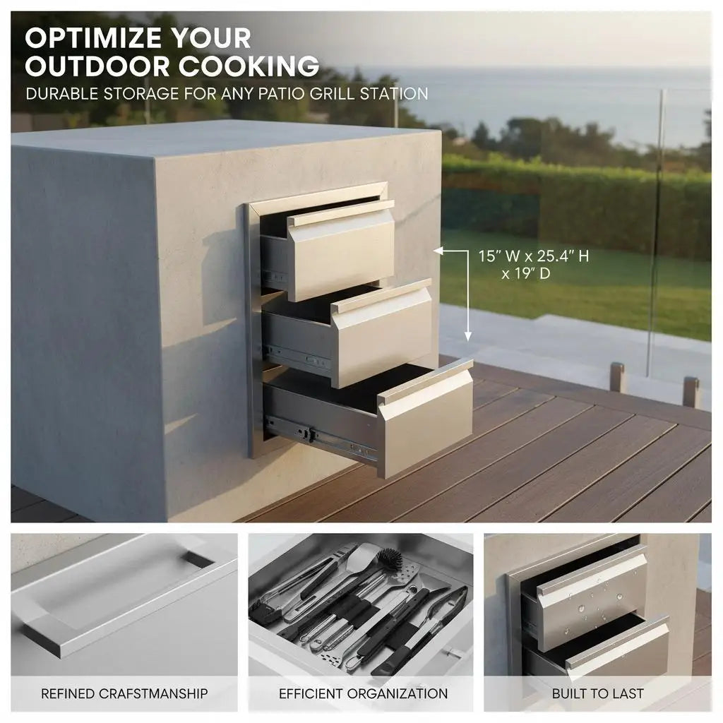 Outdoor Kitchen Stainless Steel Drawer with 3 Stainless Steel Storage Drawers 38X48X65 cm Chest of Drawers for Cooking