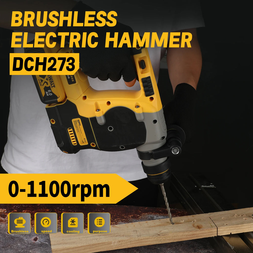 DEWALT DCH273 20V Brushless Rotary Hammer 2.1J Impact Energy 360° Handle 6.0Ah Battery for Concrete Brick Stone Drilling