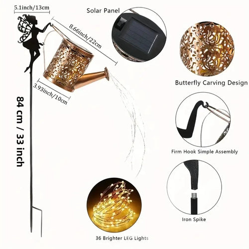 1PC Enchanted Solar Fairy Lamp Outdoor Whimsical Iron Kettle Design with Auto Dusk-to-Dawn Sensor IP65 Garden Light for Pathway
