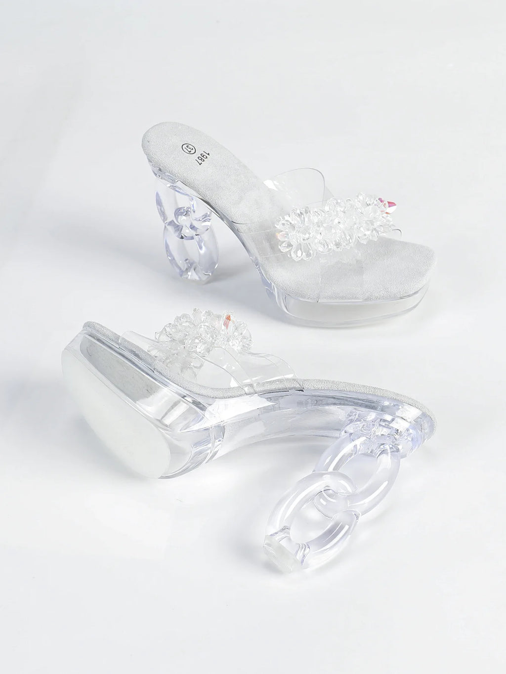 New Women Transparent PVC Slippers Square Toe Large Size Strange Style Sandals 12CM Rhinestones Ladies Shoes Summer High Heels