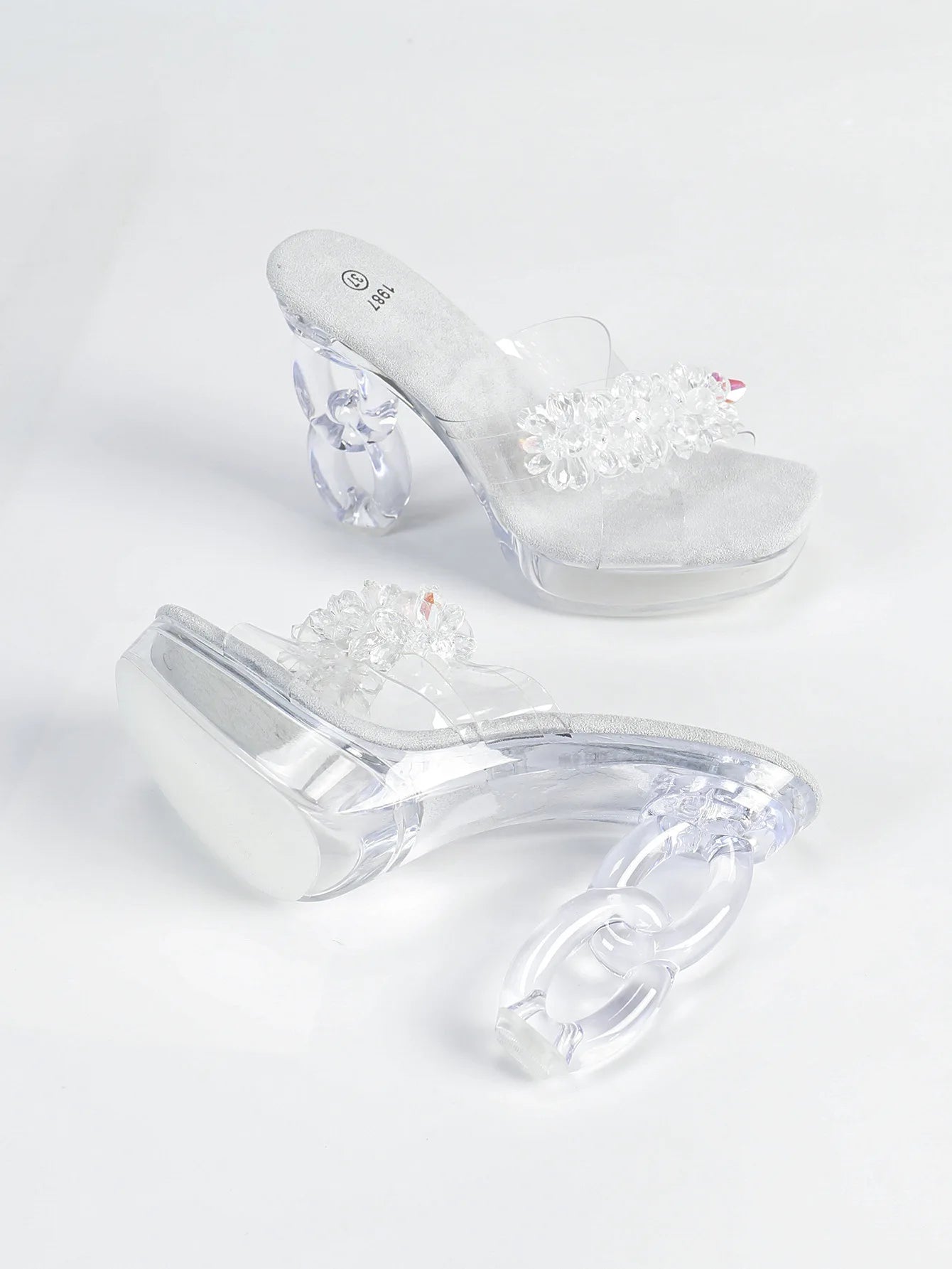 New Women Transparent PVC Slippers Square Toe Large Size Strange Style Sandals 12CM Rhinestones Ladies Shoes Summer High Heels