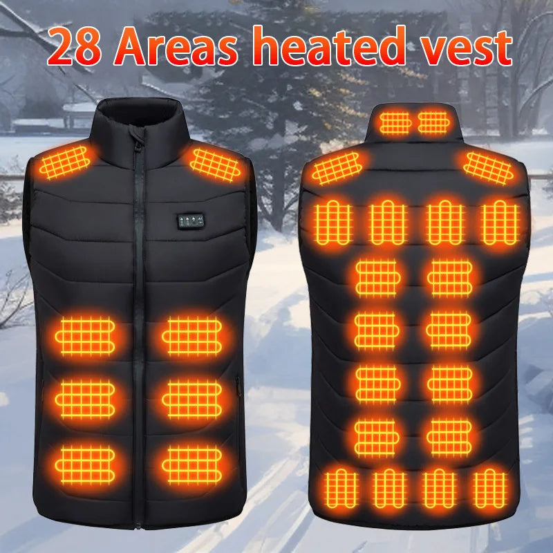 New Loose Casual Stand Up Collar 28 Areas Intelligent Heating Vest for Women Men Winter Thermal Electric Heating Jacket Coat