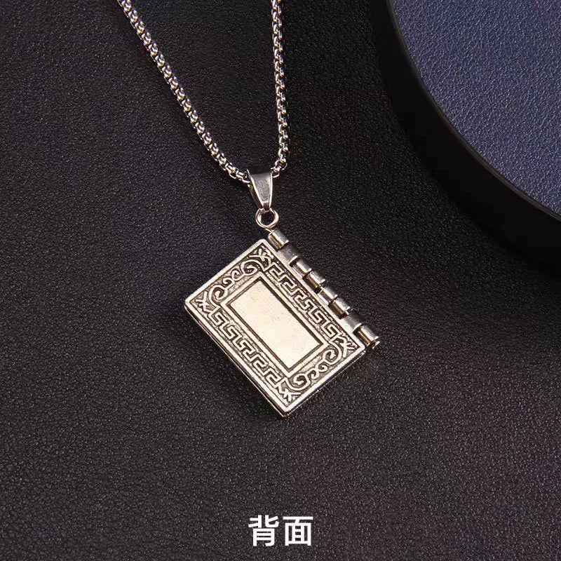 Gothic Style Religious Bible Men’s Necklace Alloy Steel Vintage Flipped Bible Pendant Necklace Gifts For Friend