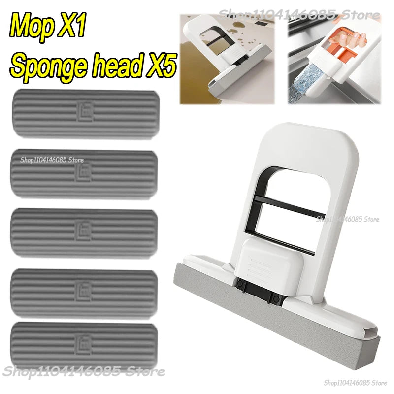 Portable Foldable Wet Dry Mop Quick Cleaning Bathroom Kitchen Mini Sponge Mop Hand-free Wash Mops Mini Portable  Floor Mop