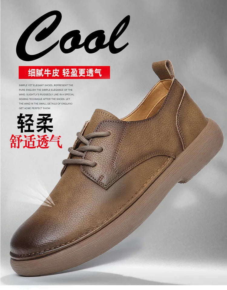Men's Shoes 2026 Spring New Wide Head Genuine Leather Men's Shoes Breathable Trendy Retro Casual Leather Shoes Men