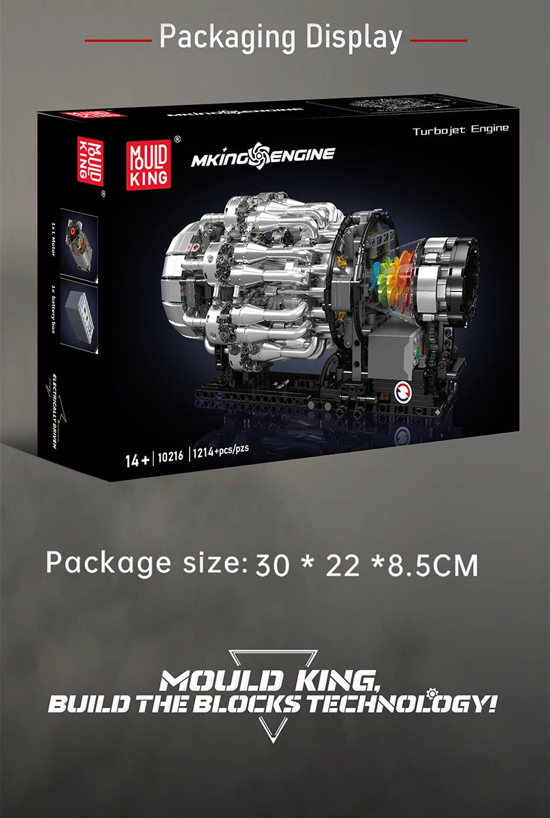 Mould King 10216 Technical Car Engine Toys The Motorized Turbojet Engine Building Block Assembly Engine Brick Kid Christmas Gift