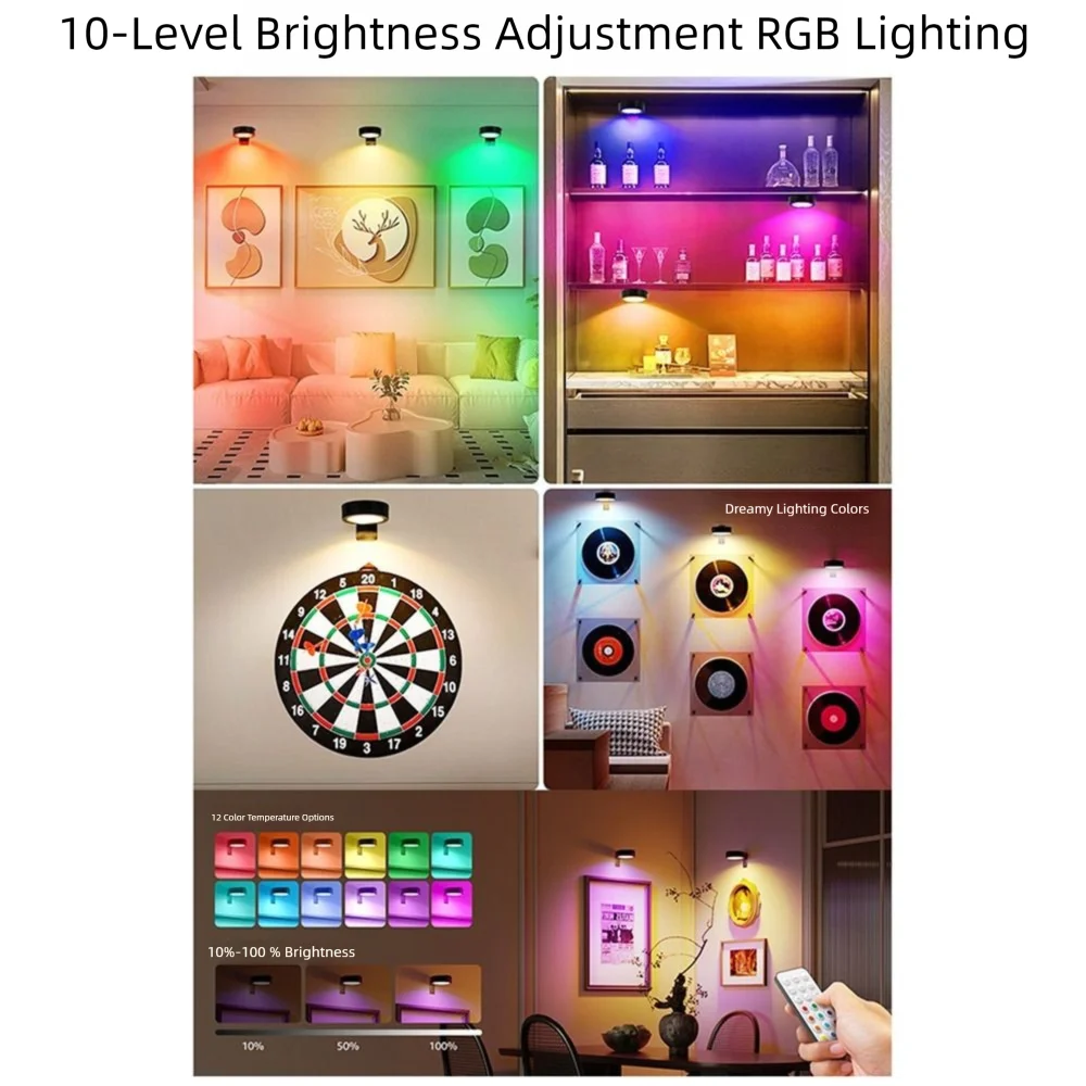 1/2/3Pcs Wall Mounted Magnetic LED Light Rechargeable Dimmable Wireless Picture Light with Control Remote Adjustable Timer