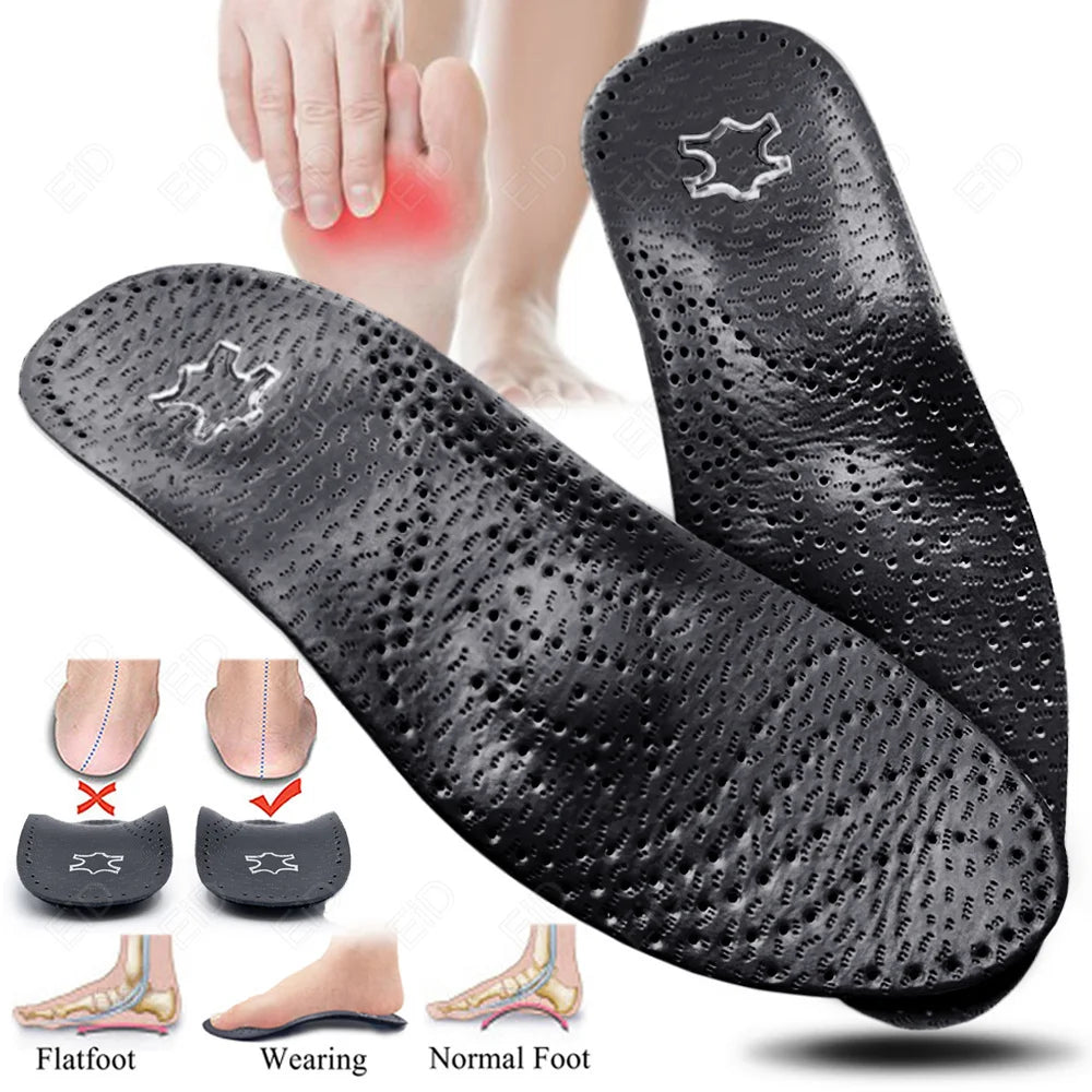 EiD New Arch Support 25mm Orthotic insole Black Leather orthotics Insoles for Flat Foot O/X Leg Corrected Shoe Sole insert pads