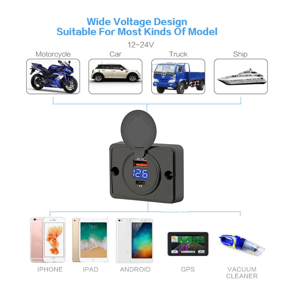 12V-24V Dual USB QC3.0 PD 3.1A/2.1A Car Charger Socket Quick Charge with Sliding Cap Outlet Panel Adapter for Truck Camper RV