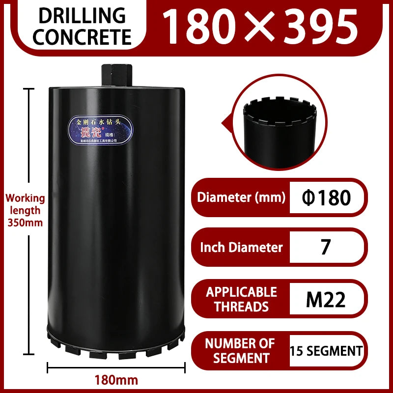 LAANCI laser weld Diamond Core Drill Bit for Reinforced Concrete – Diameter 25-254mm,400mm Total Length M22 Threaded Connection