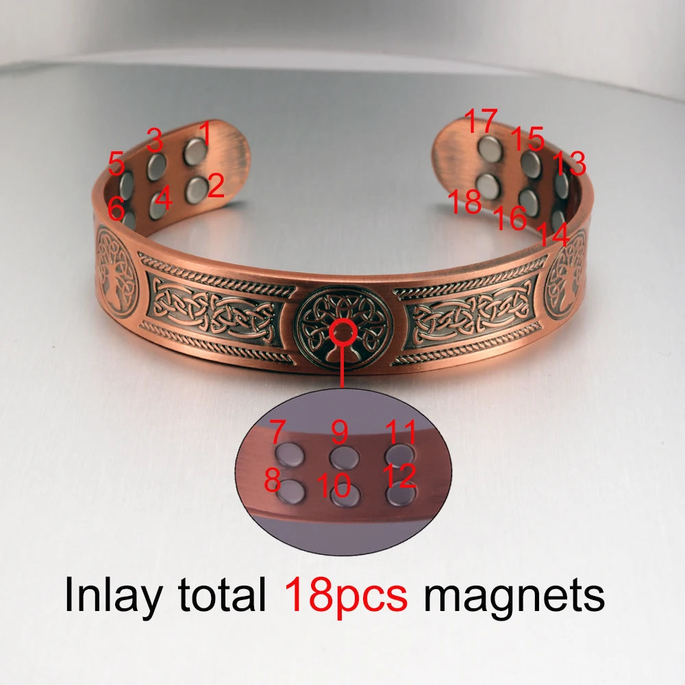 Vinterly Pure Copper Bracelets Vintage Viking Yggdrasil 15mm Adjustable Cuff Bangles Health Energy High Magnet Jewelry Resizable